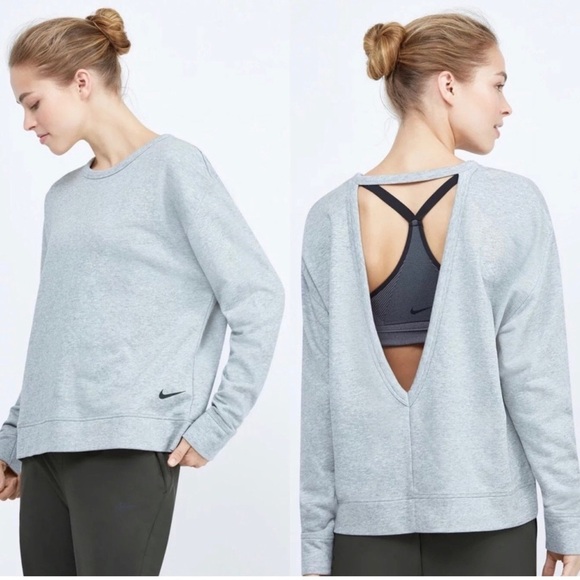 NEW! Nike Dri Fit Versa Sweatshirt Open Back Gray SZ S - Picture 3 of 9